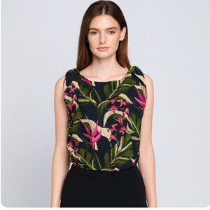 New Unsubscribed linen twist shoulder top blouse size XS night sea print NWT